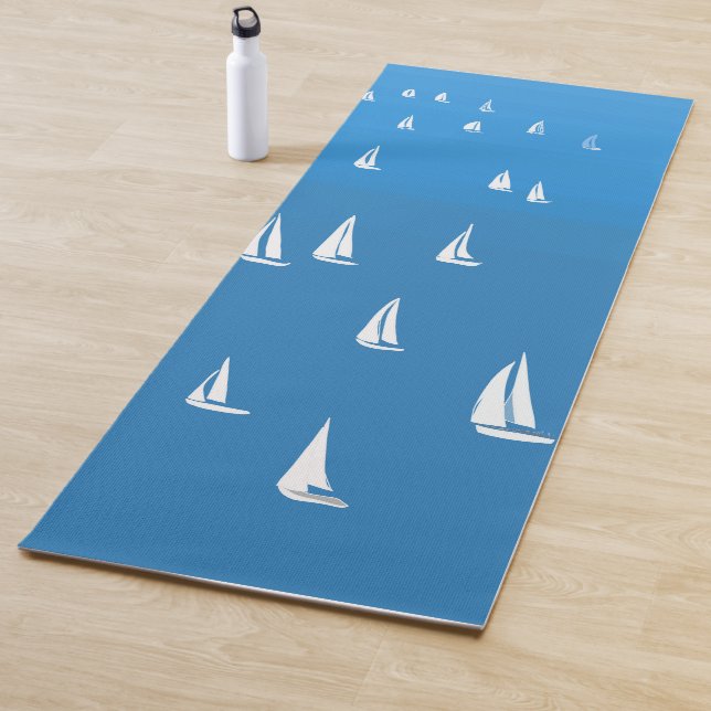 Sailing Boats in deep blue Sea - Regatta Sailboats Yoga Mat (In Situ)