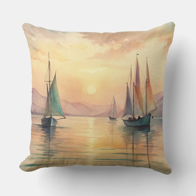 Sailing Boats in Sunset Cushion (Front)