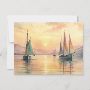 Sailing Boats in Sunset Postcard