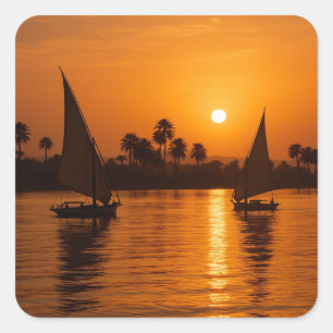 Sailing Boats Nile Egyptian Sunset Art Square Sticker