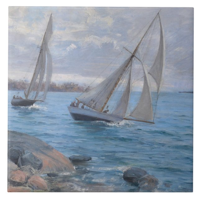 Sailing Boats on the River Tile (Front)