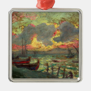 Sailing Boats on the Shore (by Kimon Loghi) Metal Tree Decoration