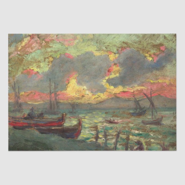 Sailing Boats on the Shore (by Kimon Loghi) Tissue Paper (Front)