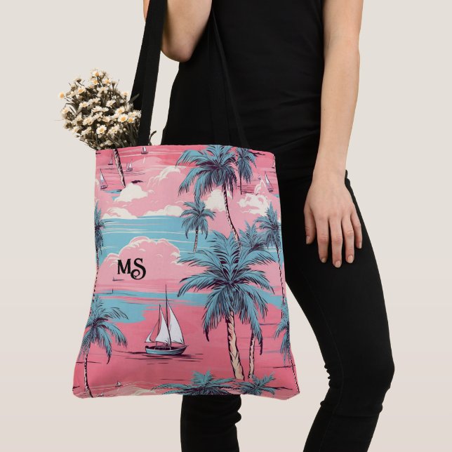 Sailing Boats & Palm Trees Tote Bag (Close Up)