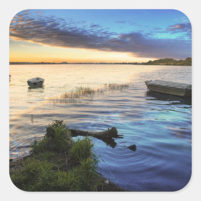 Sailing Boats Reflection From The Sunset Square Sticker (Front)