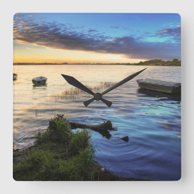 Sailing Boats Reflection From The Sunset Square Wall Clock (Front)