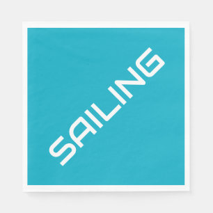 SAILING Bright Azure Blue Modern White Slant Text Napkin