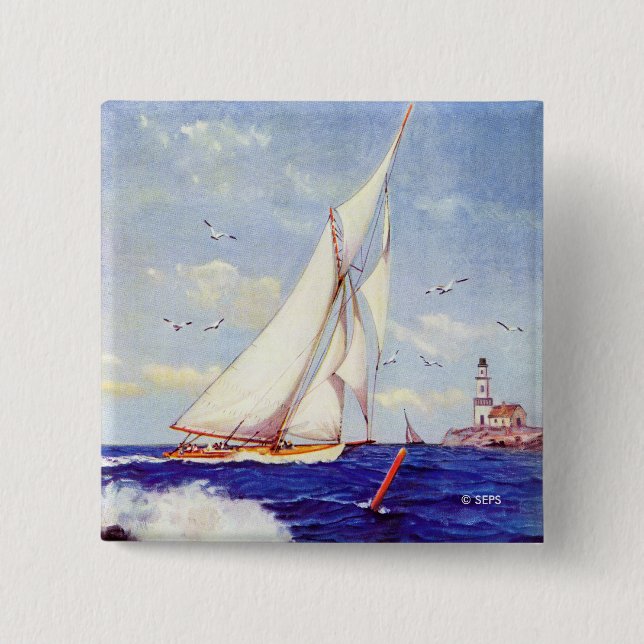 Sailing By The Lighthouse by Albert B. Marks 15 Cm Square Badge (Front)
