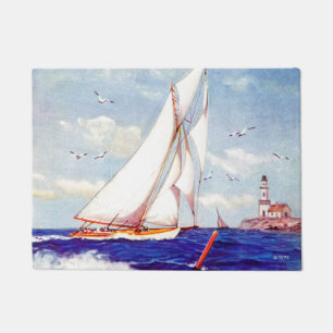 Sailing By The Lighthouse by Albert B. Marks Doormat