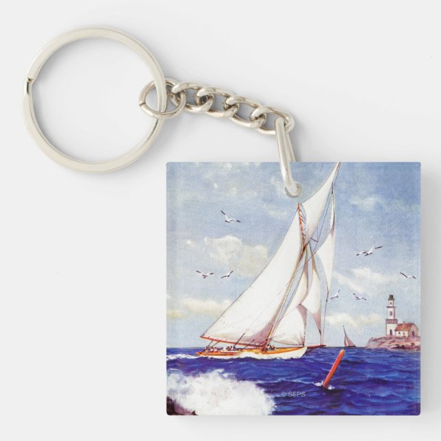 Sailing By The Lighthouse by Albert B. Marks Key Ring (Front)