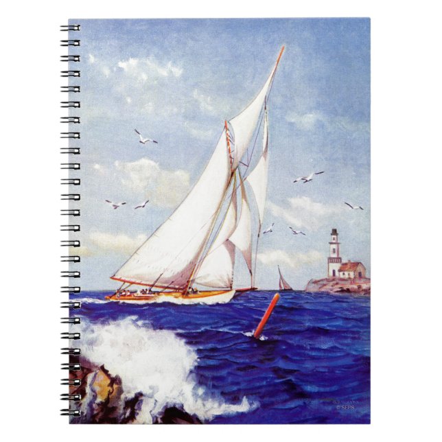 Sailing By The Lighthouse by Albert B. Marks Spiral Notebook (Front)