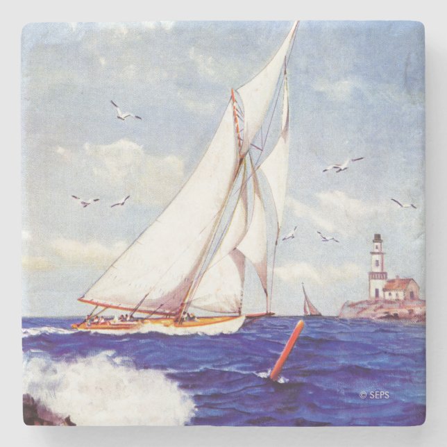Sailing By The Lighthouse by Albert B. Marks Stone Coaster (Front)
