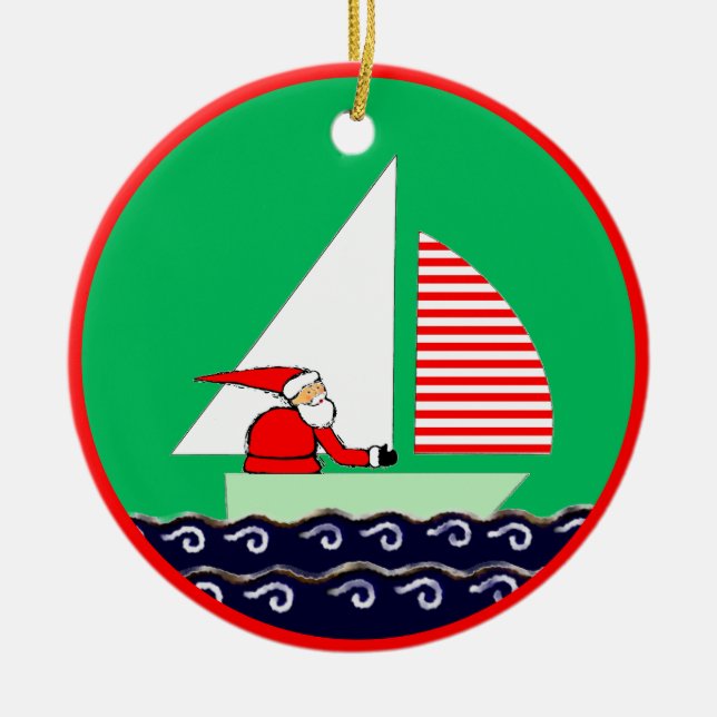 Sailing Christmas Ceramic Tree Decoration (Front)