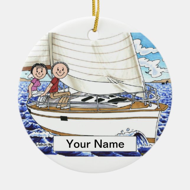 Sailing Couple Ceramic Tree Decoration (Front)