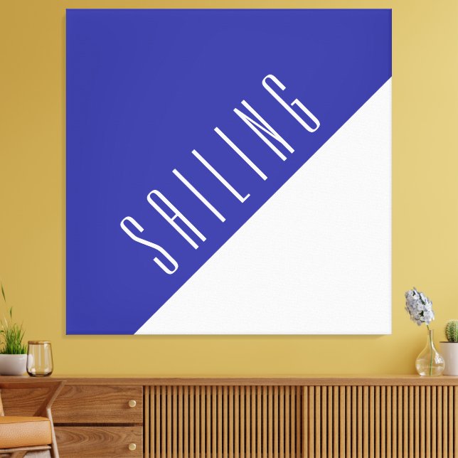 SAILING Diagonal Deep Blue White Colour Block Canvas Print (Insitu(LivingRoom))