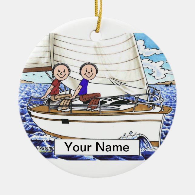 Sailing Friends - Male & Male Ceramic Tree Decoration (Front)