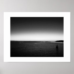 Sailing from the Harbour Sunset Black and White Poster