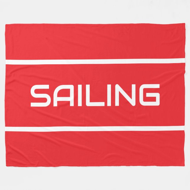SAILING Fun Sleek White Text Stripes On Bright Red Fleece Blanket (Front (Horizontal))