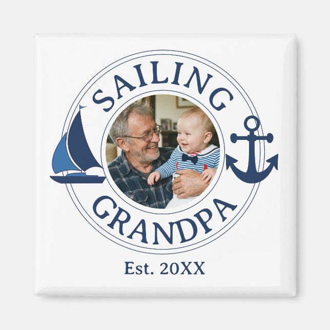 Sailing Grandpa Year Established Photo Magnet (Front)