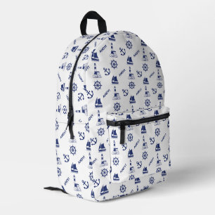Sailing Illustrative Pattern Navy Blue+White Printed Backpack