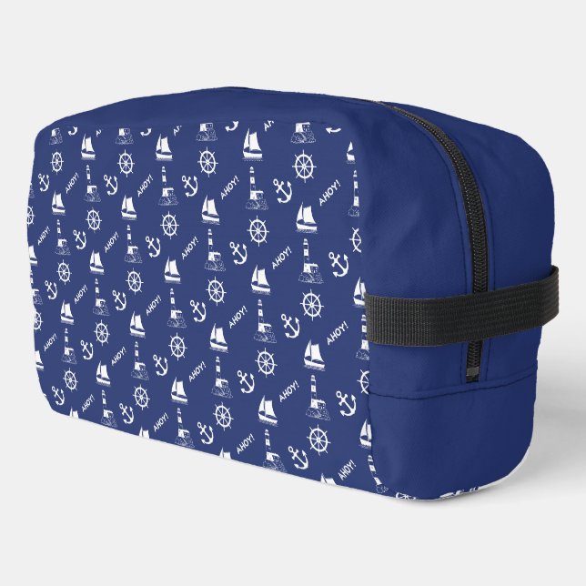 Sailing Illustrative Sml Ptn White+Navy Blue Dopp Kit (Left Corner)