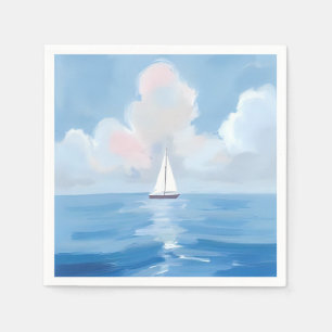 Sailing in Blue   Coastal Sailboat Ocean Painting Napkin