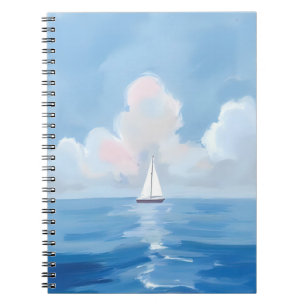 Sailing in Blue   Coastal Sailboat Ocean Painting Notebook