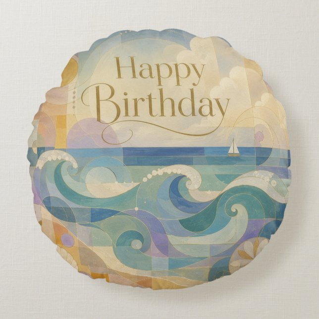 Sailing into a New Year Round Cushion (Front)