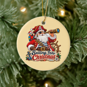 Sailing Into Christmas Pirate Santa Ceramic Tree Decoration