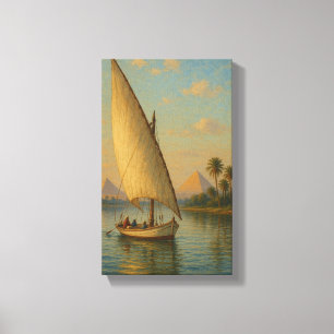 Sailing into History The Nile and Pyramids at Dusk Canvas Print