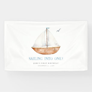 Sailing Into One Nautical Birthday Banner 