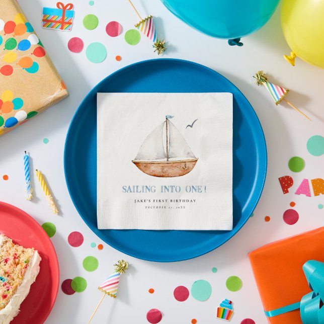 Sailing Into One Nautical Birthday Party  Napkin (Creator Uploaded)