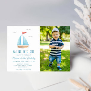 Sailing into One Nautical Birthday Photo Invitation
