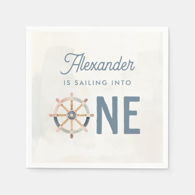 Sailing into One Nautical First Birthday Kids Napkin (Front)
