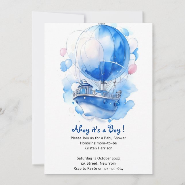 Sailing into Parenthood: Nautical Boy Baby Shower Invitation (Front)