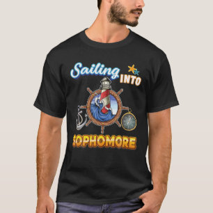 Sailing Into Sophomore Nautical Kid Teacher Back T T-Shirt