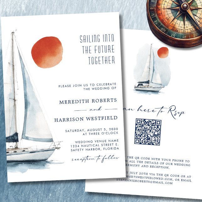 Sailing Into the Future Together Nautical Wedding Invitation (Sailing Into The Future Together Sailboat Wedding Invitation 1)