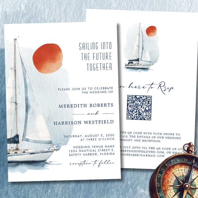 Sailing Into the Future Together Nautical Wedding Invitation (Sailing Into The Future Together Sailboat Wedding Invitation 2)