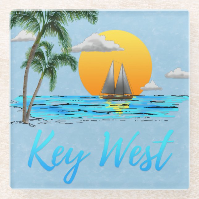Sailing Key West Florida Glass Coaster (Front)