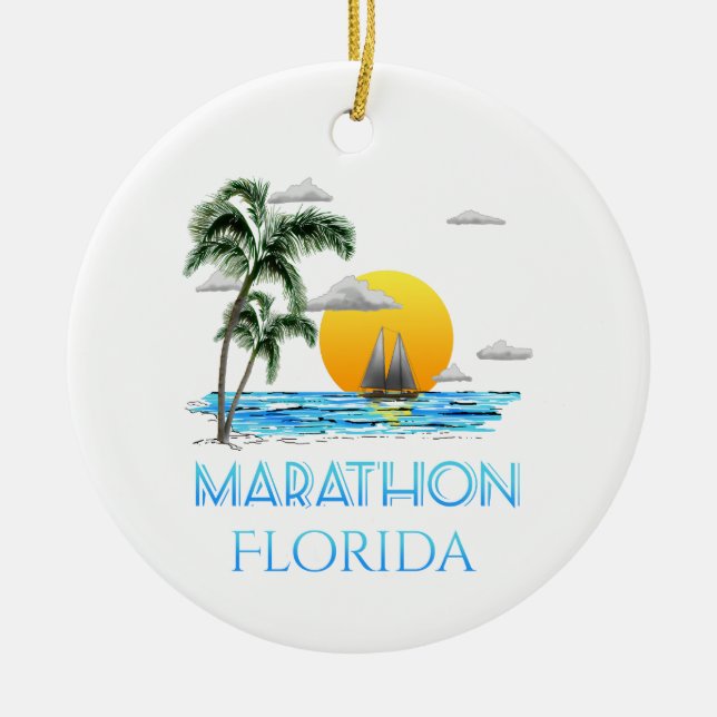 Sailing Marathon Florida Ceramic Tree Decoration (Front)