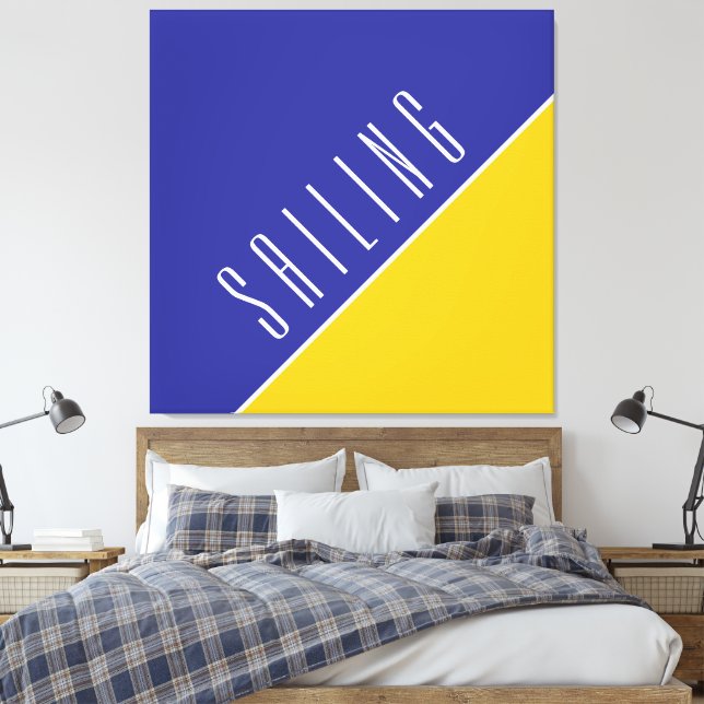 SAILING Modern Navy Bright Yellow Colour Block Canvas Print (Insitu(Bedroom))