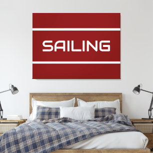SAILING Modern White Text Stripes On Deep Red Canvas Print