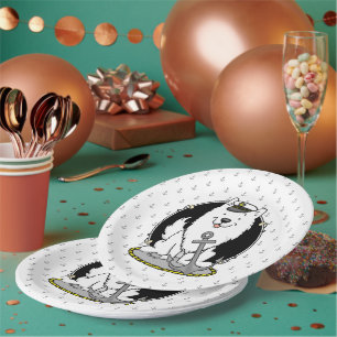 Sailing Nautical American Eskimo Dog Cute Eskie Paper Plate