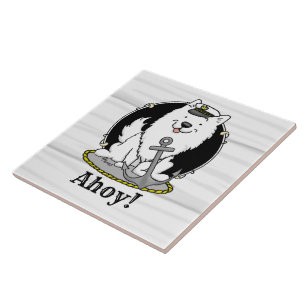 Sailing Nautical American Eskimo Dog Cute Eskie Tile