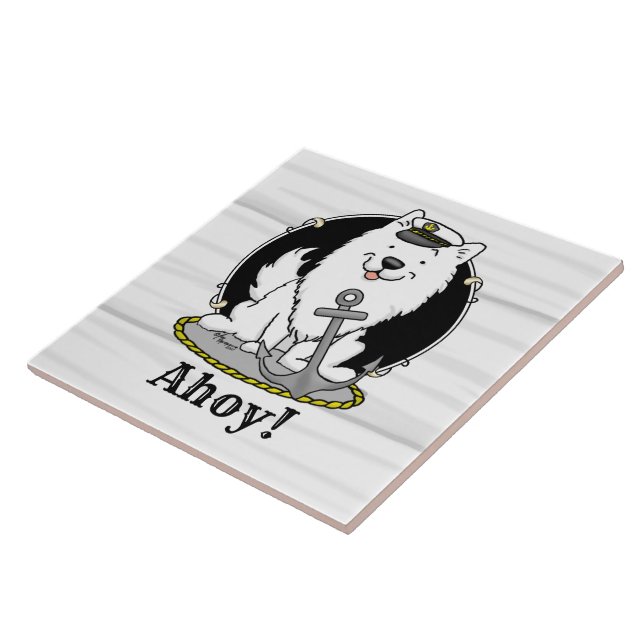Sailing Nautical American Eskimo Dog Cute Eskie Tile (Side)