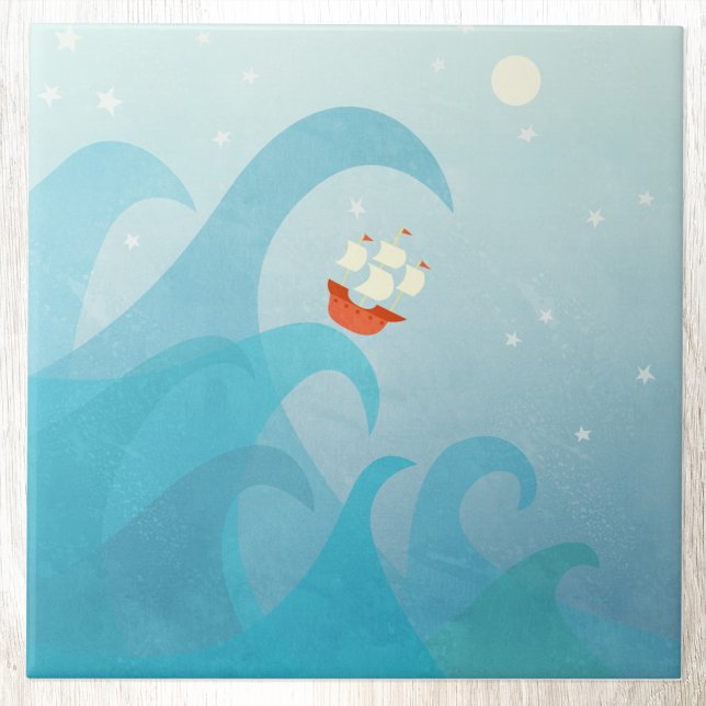 Sailing Nautical Art Tile (Sailing ship wave art ceramic tile)