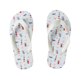 Sailing Ocean Nautical Lighthouse Anchor Sail Boat Kid's Jandals