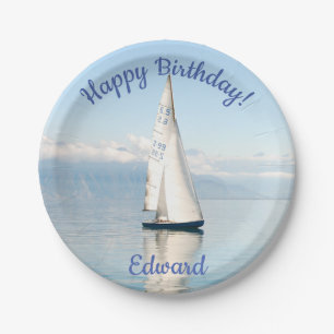 Sailing on a Calm Mirror-like Sea Bay Paper Plate