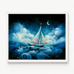 Sailing on Dark Cloudy Night Impasto Painting Poster