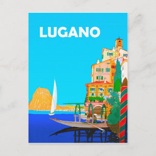 Sailing on Lugano lake, summer in Switzerland Postcard